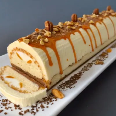 Bûche Glacée Vanille, Caramel et Praliné Croquant