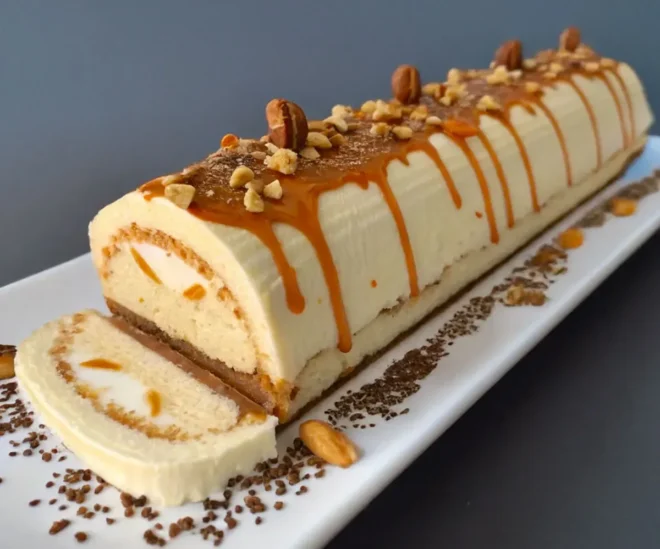 🌰 Bûche Glacée Vanille, Caramel et Praliné Croquant