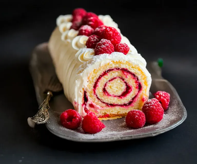 Gâteau roulé à la vanille et à la confiture de framboises