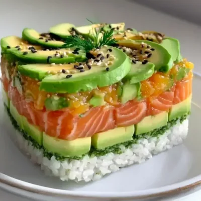 Gâteau Sushi Avocat & Saumon : Élégance et Saveur