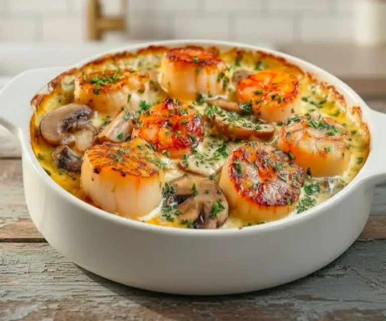 Gratin de Noix de Saint-Jacques et Champignons à la Crème