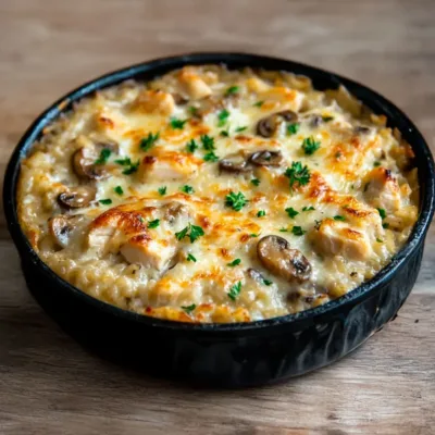 Gratin de Riz au Poulet et Champignons Crémeux