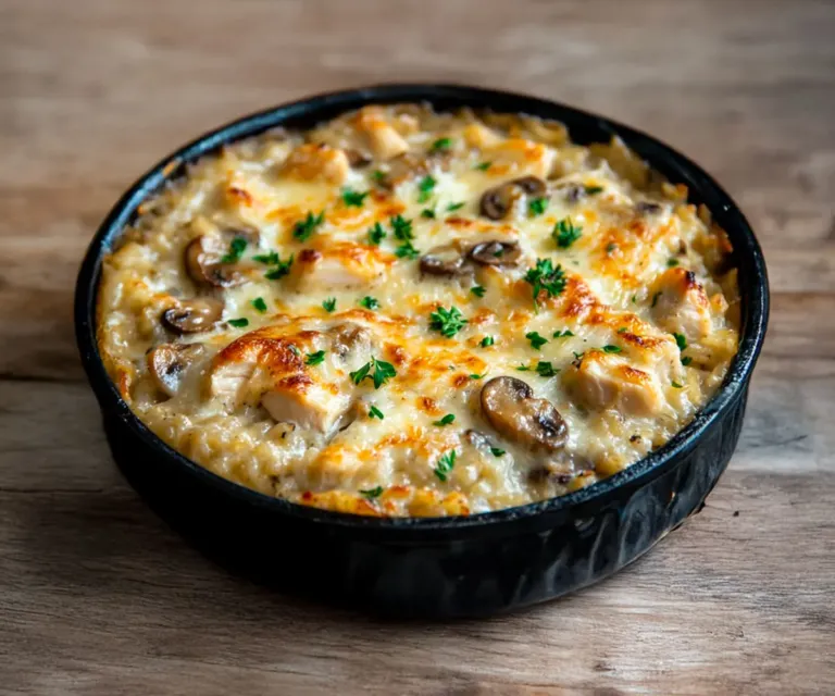 🧀 Gratin de Riz au Poulet et aux Champignons – Ultra Crémeux et Savoureux