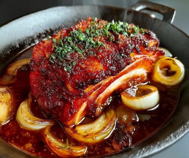 🍖 Jarret de porc rôti caramélisé aux oignons et herbes