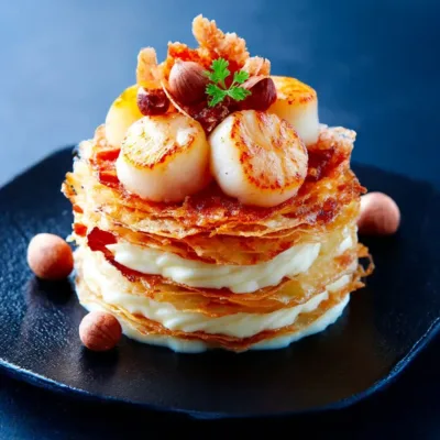 Millefeuille de Saint-Jacques et crème de panais