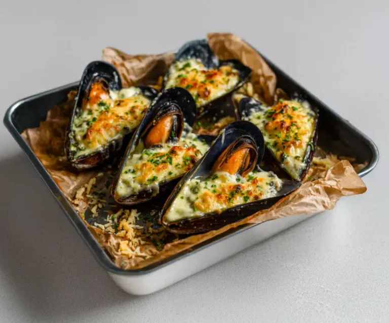 Moules Gratinées à la Crème d’Ail et Fromage Doré