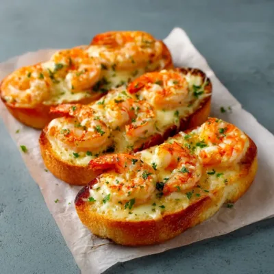 Pain à l’Ail Gratiné aux Crevettes – Recette Festive