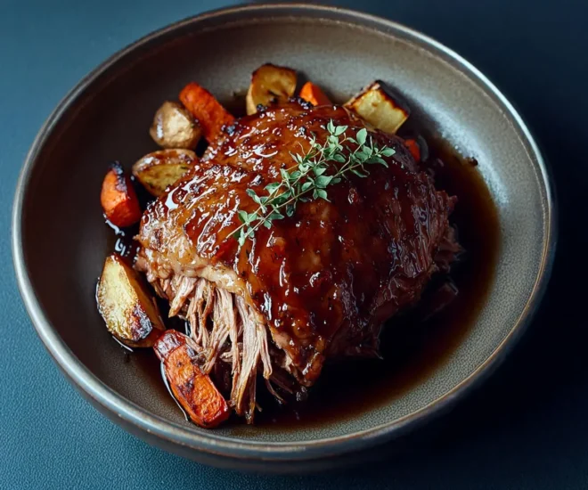 Rôti de Bœuf Braisé au Miel et aux Légumes Rôtis
