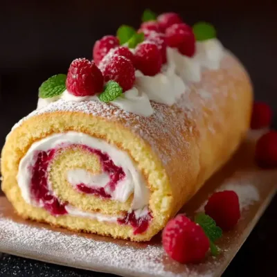 Roulé aux Framboises et Crème Fouettée