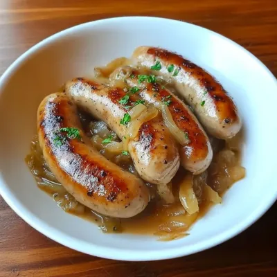 Saucisses à la Moutarde et Oignons Fondants