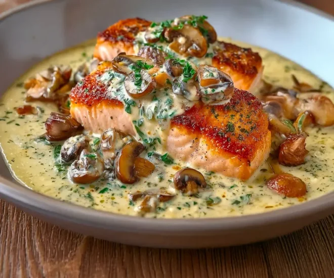 Saumon à la Crème, Ail et Champignons