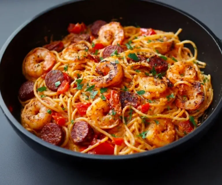 Spaghetti à la Crème de Poivron, Chorizo et Crevettes 🌶️🦐