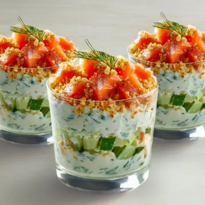 Verrine fraîche au saumon fumé et concombre