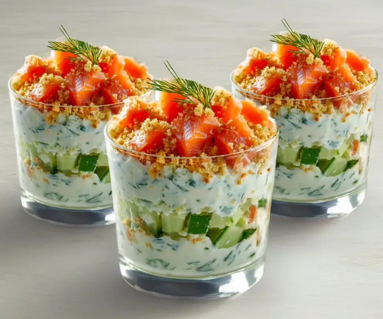 Verrine fraîche au saumon fumé, concombre et fromage frais