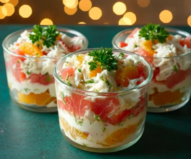 Verrines de crabe, pamplemousse & orange à la crème citronnée 🦀
