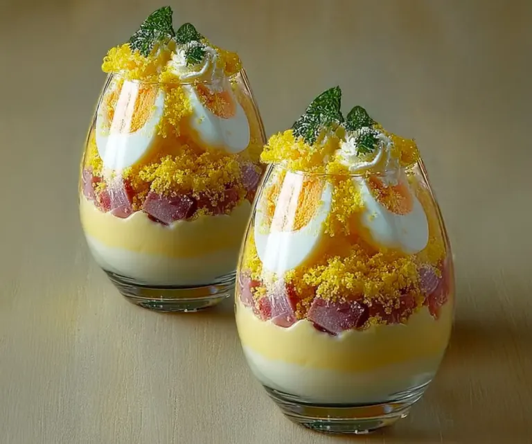 Verrines Festives d’Œufs Mimosa : Élégance et Saveurs à Chaque Cuillère 🥂