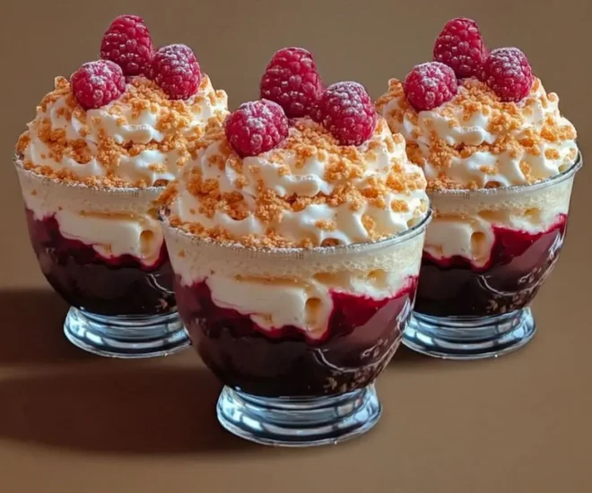 Verrines Gourmandes aux Framboises, Crème Vanille et Émietté de Biscuits
