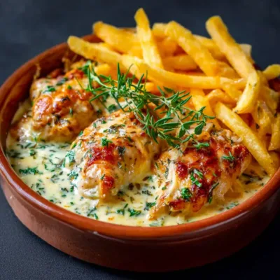 Cassolettes de Poulet au Maroilles et Frites Maison