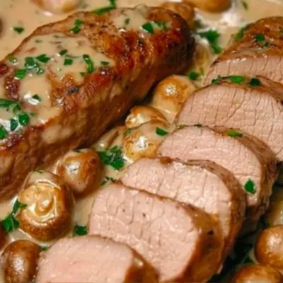 Filet Mignon de Porc à la Crème et aux Champignons