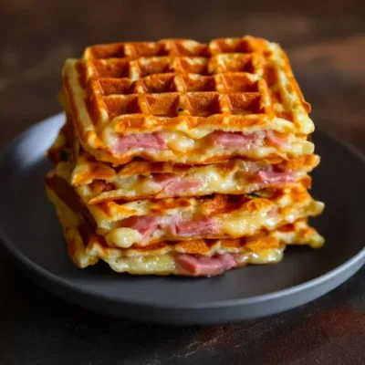 Gaufres salées croustillantes au jambon et fromage