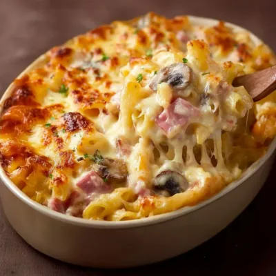 Gratin de Pâtes au Jambon et Champignons