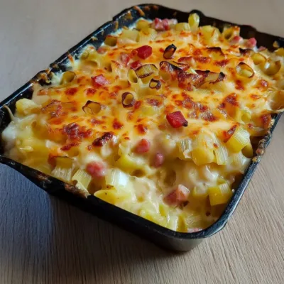Gratin de Poireaux et Jambon à la Béchamel