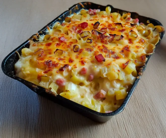 Gratin de Poireaux et Dés de Jambon à la Béchamel Fromagère