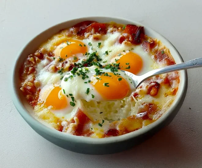 Œufs Cocotte au Fromage et Bacon : Un Délice Rustique au Four