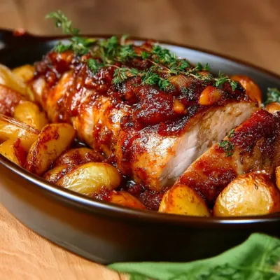 Rôti de porc aux pommes de terre fondantes