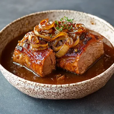 Rôti de Porc Fondant au Miel et Oignons Caramélisés