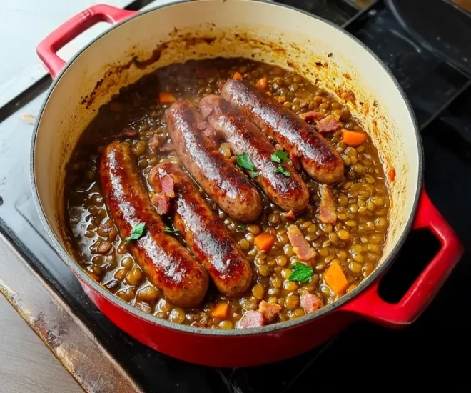 Saucisses de Montbéliard aux Lentilles Vertes – Classique Réconfortant 🥣🌭