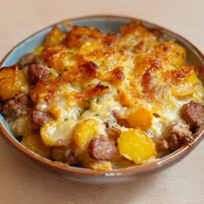 Saucisses, Pommes de Terre et Fromage à la Poêle