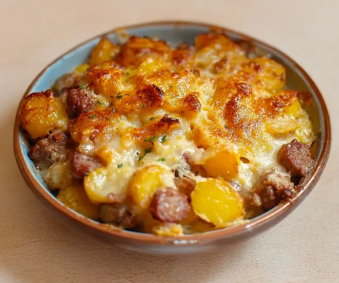 Saucisses, Pommes de Terre et Fromage à la Poêle