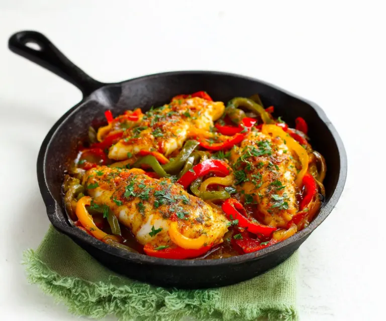 🐟 Cabillaud Fondant aux Poivrons Sautés, Sauce Épicée Maison