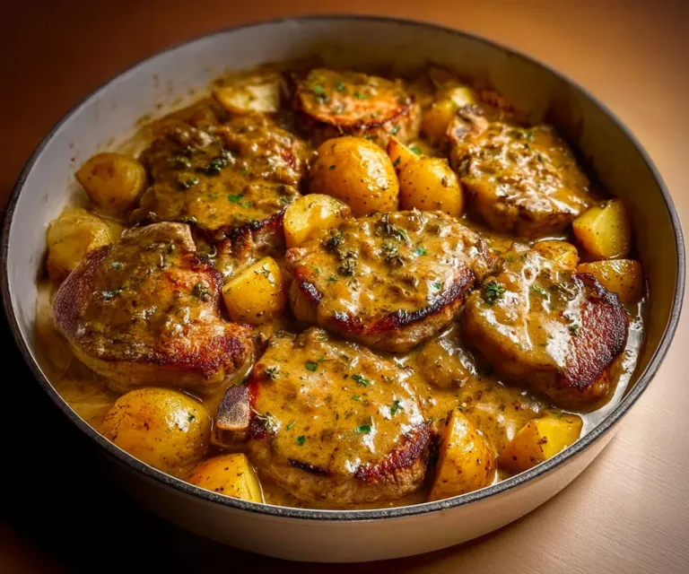 🍎 Côtelettes de porc aux pommes, sauce onctueuse au jus de cuisson