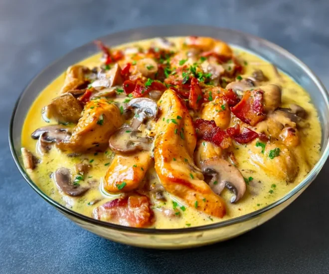 Émincés de poulet à la moutarde, lardons et champignons : un plat riche et savoureux