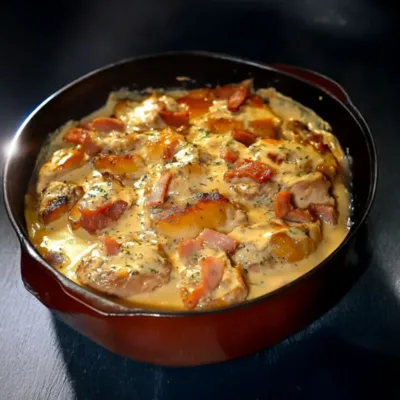 Émincés de Poulet à la Moutarde et Lardons