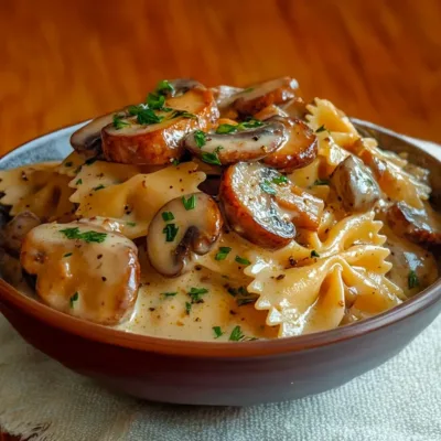 Farfalles crémeuses aux champignons poêlés
