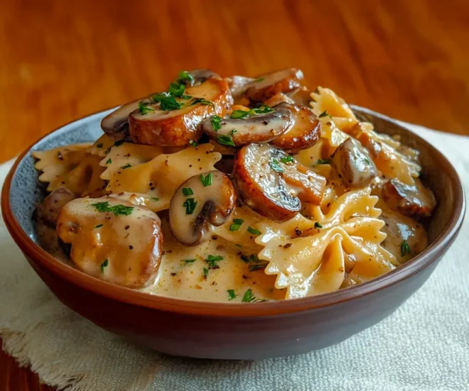 Farfalles crémeuses aux champignons poêlés 🍄🍝