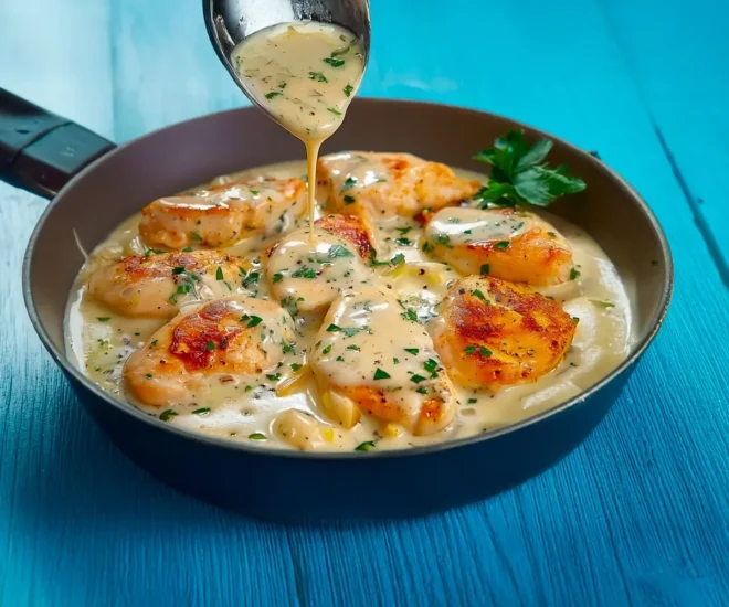 Filets de poulet tendres avec une sauce crème citronnée à l’ail