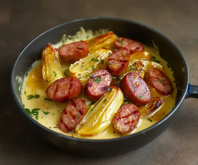 🧀 Fondue d’Endives aux Saucisses Fumées : Un Plat Réconfortant et Savoureux