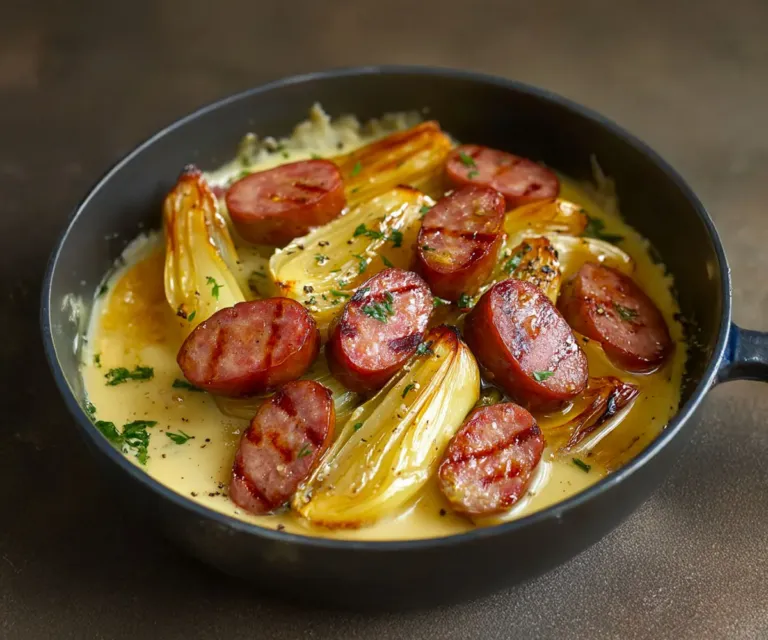 🧀 Fondue d’Endives aux Saucisses Fumées : Un Plat Réconfortant et Savoureux