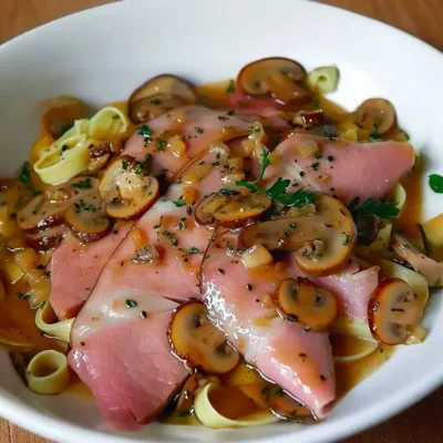 Jambon Sauce Madère aux Champignons et Tagliatelles