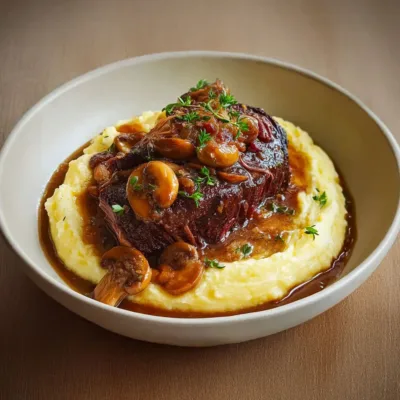 Joue de Bœuf Confite aux Champignons et Purée Maison