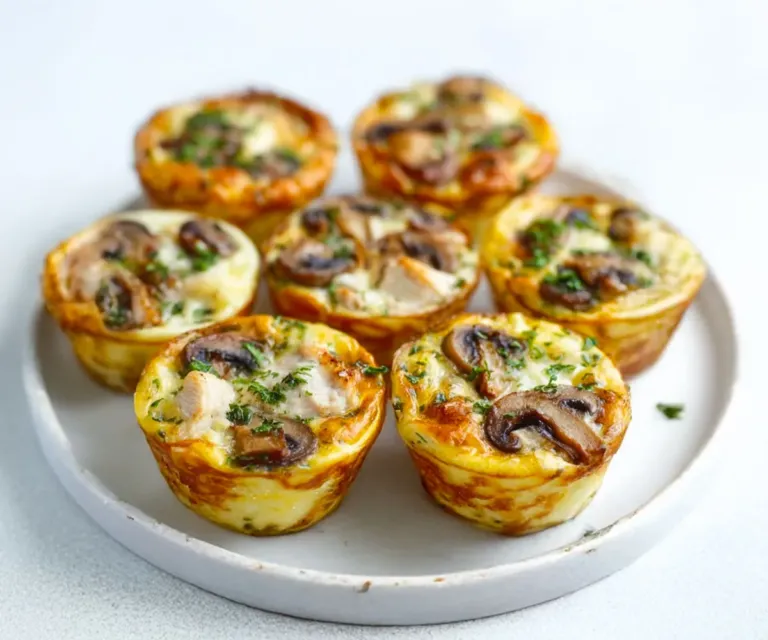🧁 Mini-quiches sans pâte poulet & champignons