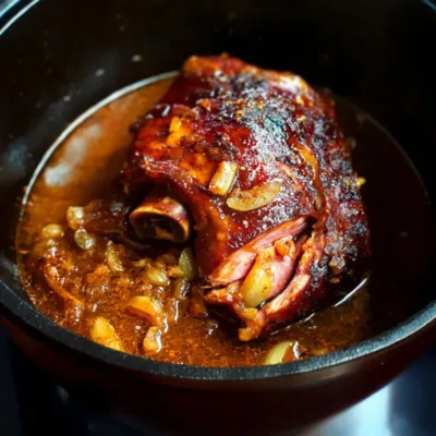 Rouelle de Porc Confite à l’Ail et aux Oignons