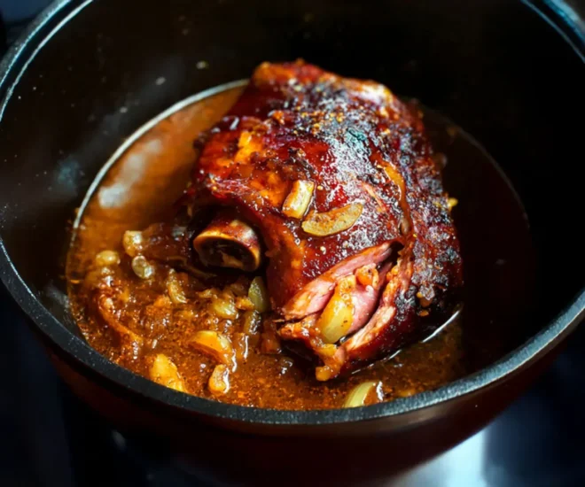🐖 Rouelle de Porc Confite à l’Ail et aux Oignons : Un Plat Mijoté Rustique et Réconfortant 🐖
