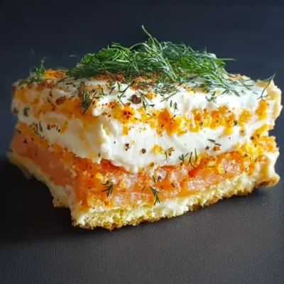 Tiramisu Salé au Saumon Fumé et Crumble de Gressins