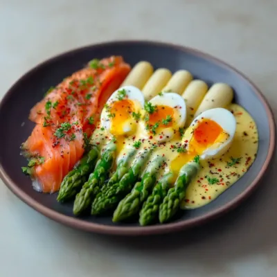 Asperges au saumon fumé et œuf poché