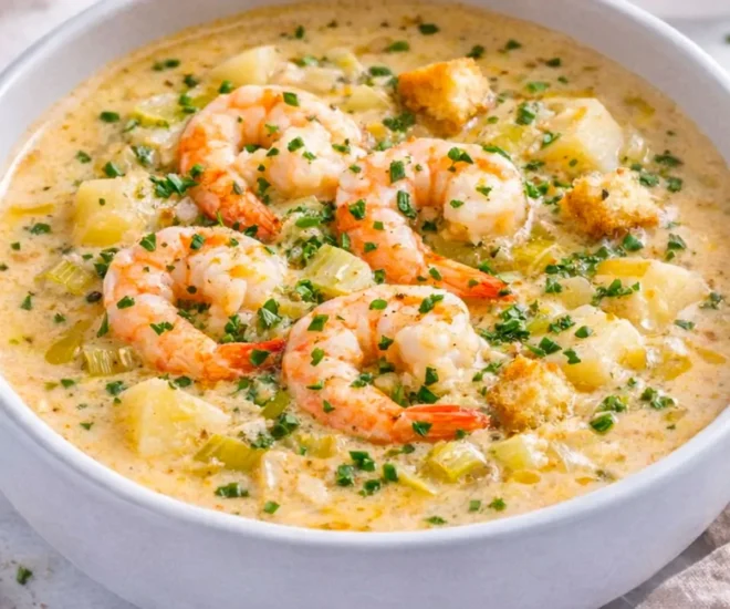 🥣 Bisque crémeuse aux crevettes, poireaux & pommes de terre